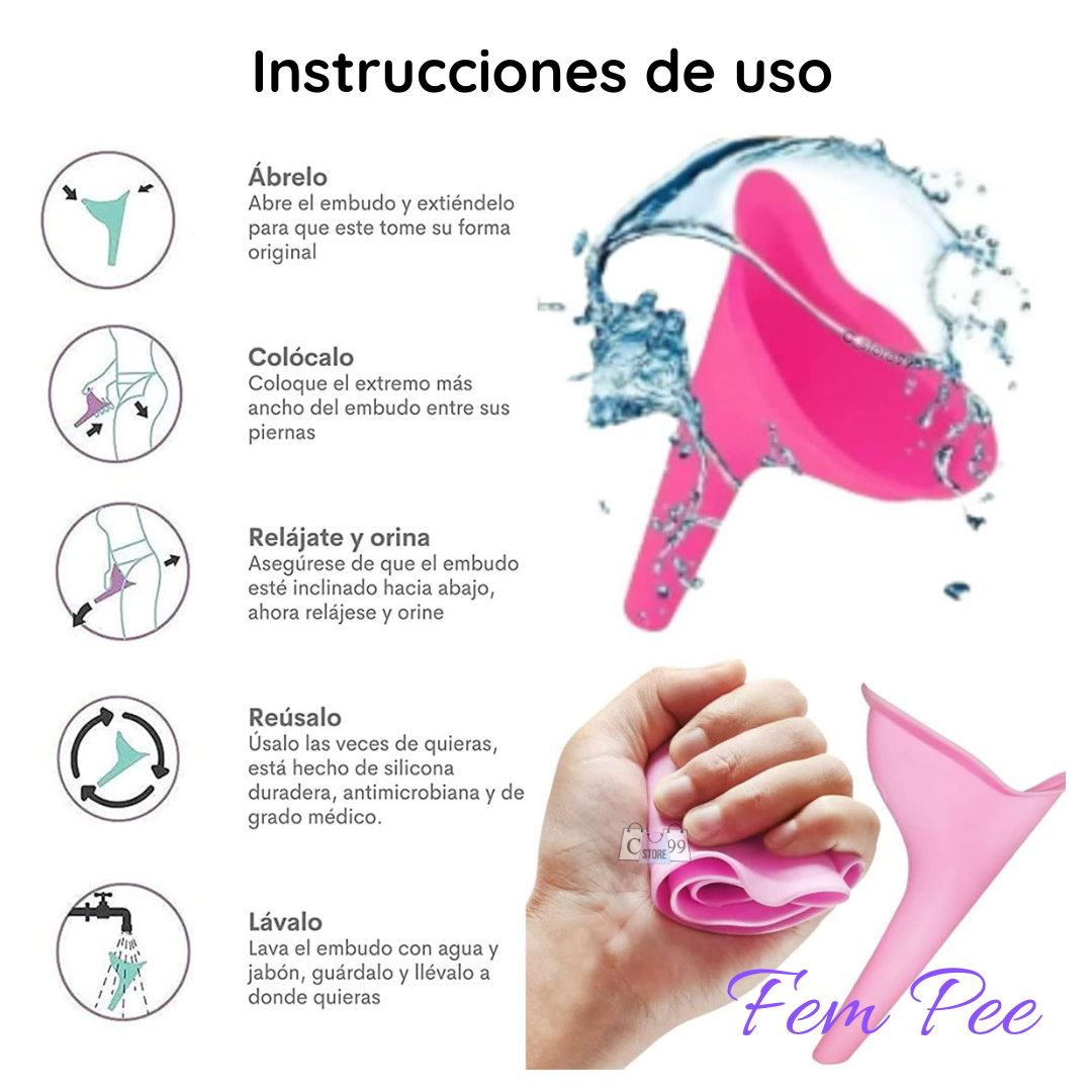 FEM-PEE ¡Descubre la libertad de orinar con confianza! Con FemPee, olvídate de los baños sucios y disfruta de la comodidad en cualquier lugar. $59.900 X 3 FemPee.